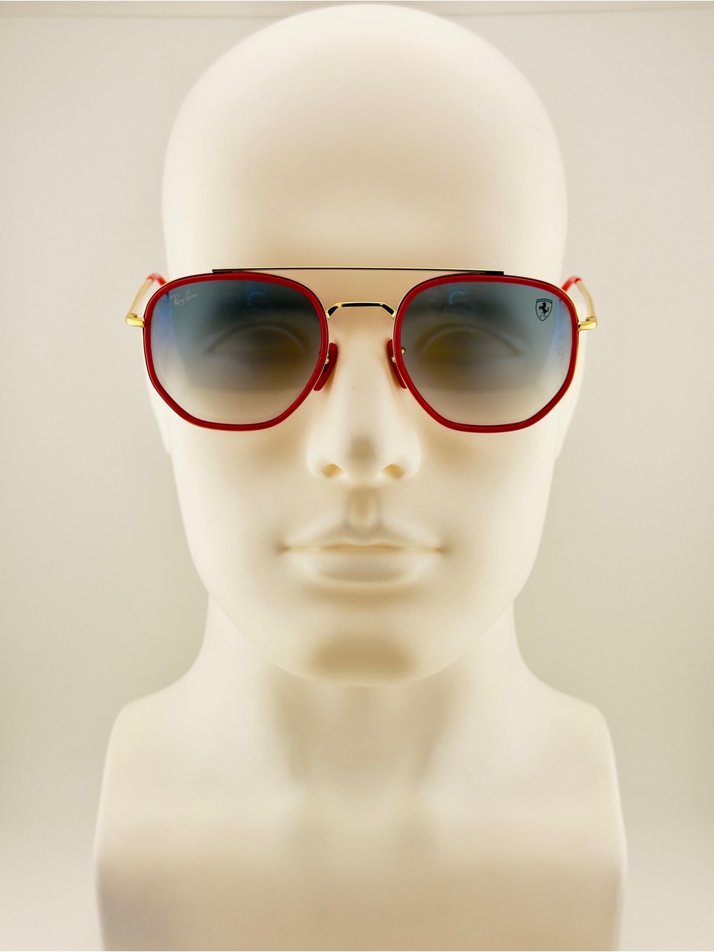Ray-Ban Scuderia Ferrari Sunglasses RB3748M Gold Frame Light Blue Gradient Lens - Picture 3 of 15